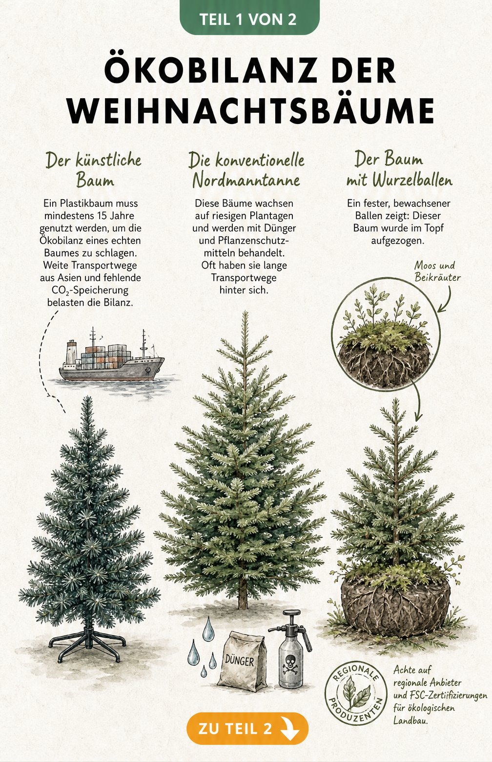 Ökobilanz von Weihnachtsbäumen im Vergleich: Plastikbaum, Nordmanntanne und Topfbaum