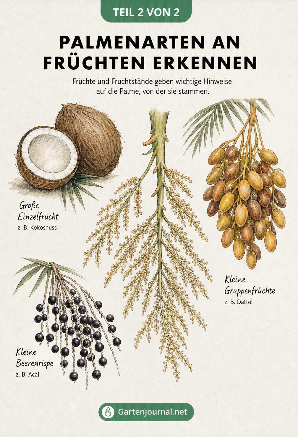 Palmenarten an Früchten erkennen als Infografik