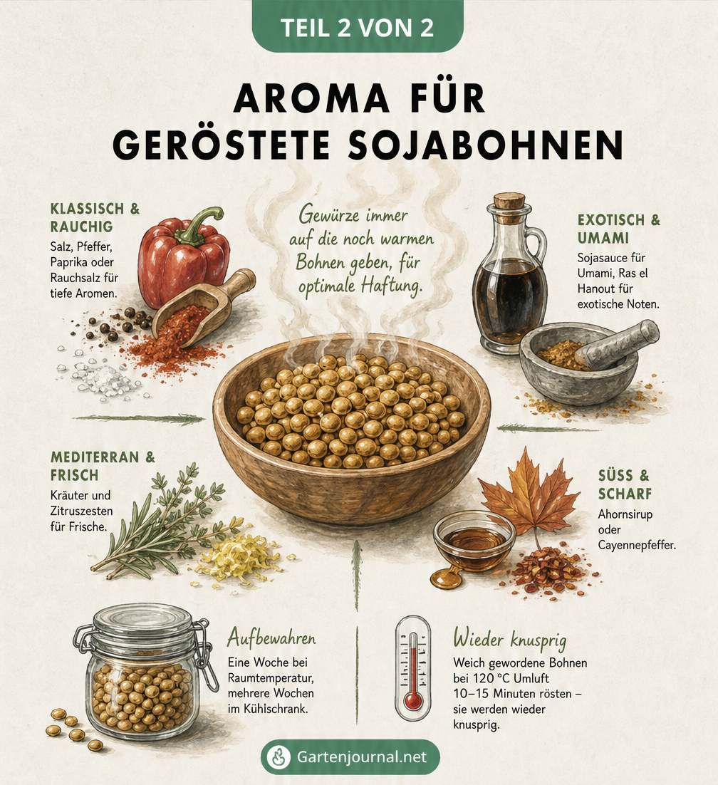 Illustration verschiedener Gewürzmischungen für geröstete Sojabohnen