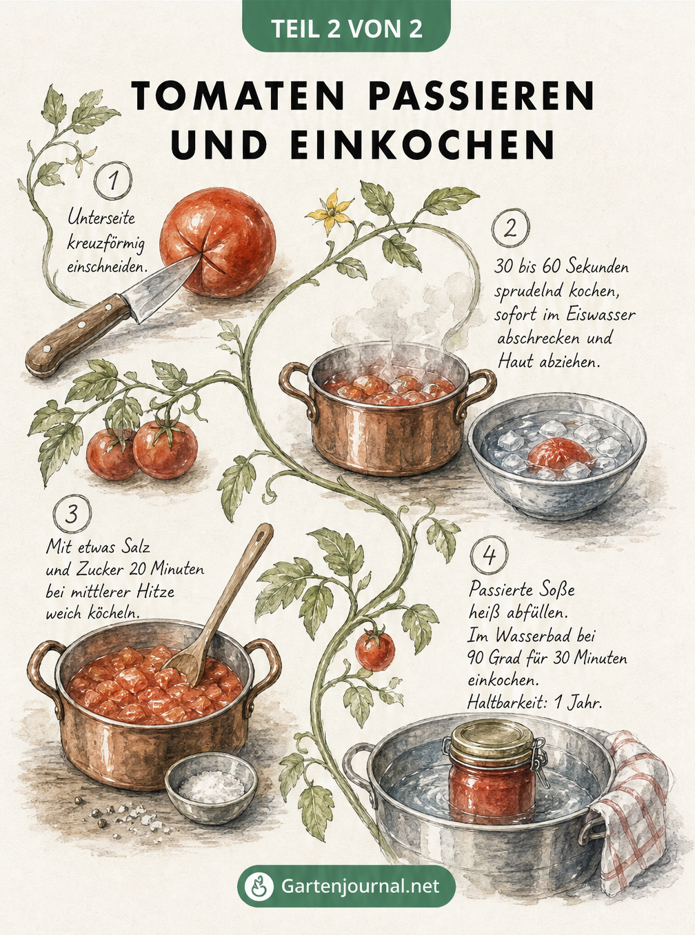 Schritt-für-Schritt Illustration zum Tomaten passieren und einkochen