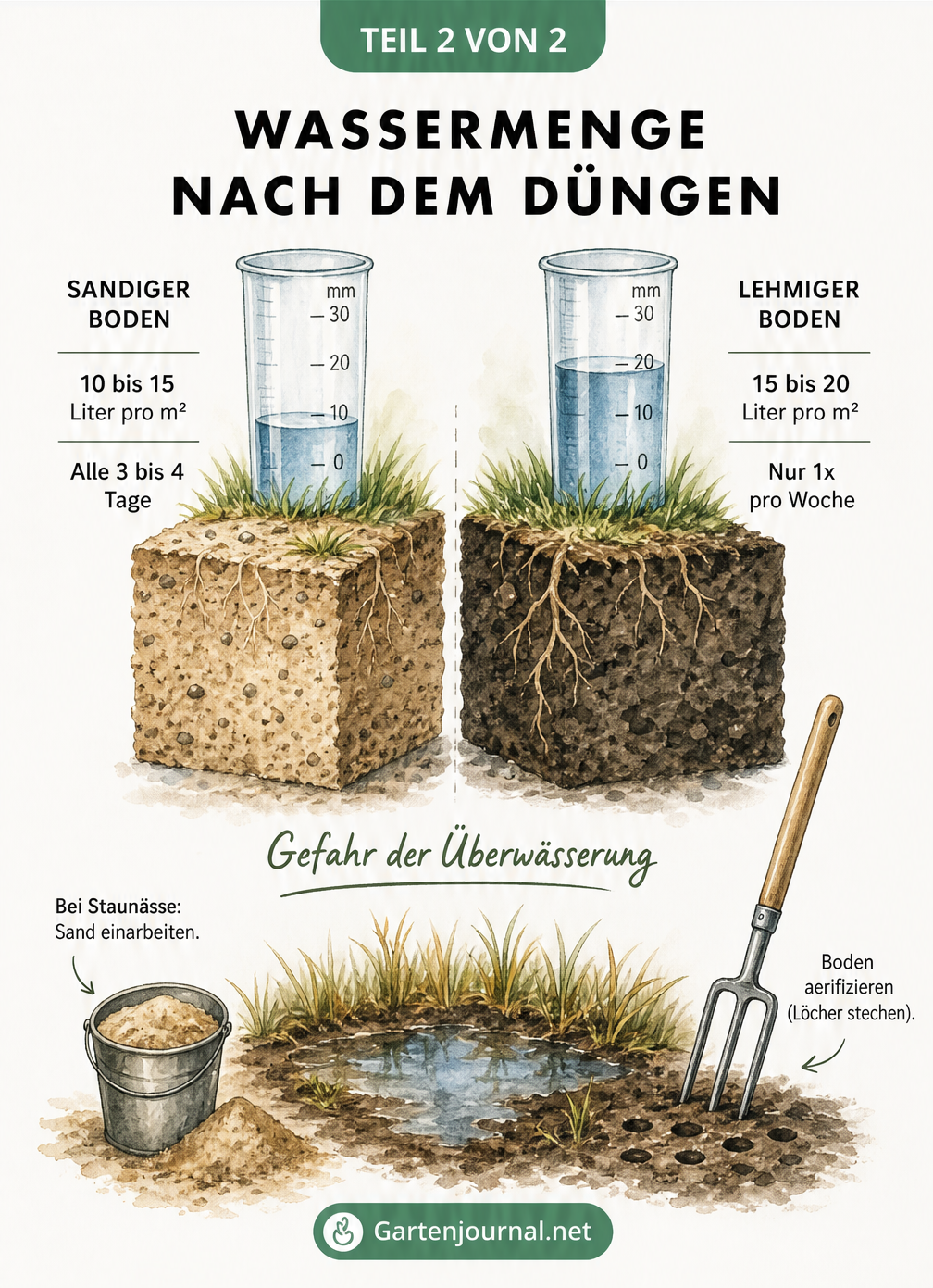 Vergleich der Wassermenge nach dem Düngen bei sandigem und lehmigem Boden
