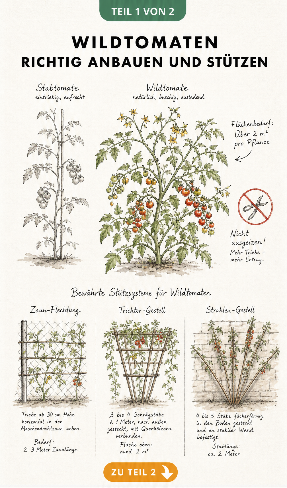 Vergleich von gelben und roten Wildtomaten-Sorten wie Bolivianische Obsttomate, Galapagos und Barbaniaka mit Wuchshöhe und Fruchtgröße