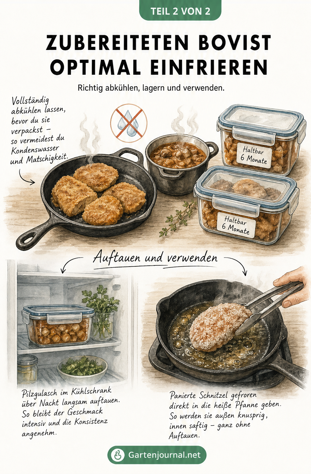 Illustration: Zubereiteten Bovist optimal einfrieren und auftauen - Schnitzel und Gulasch