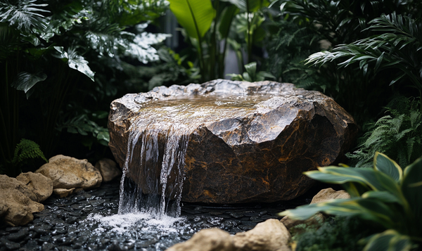 Bau eines Wasserspiels mit Quellsteinen und Pumpe
