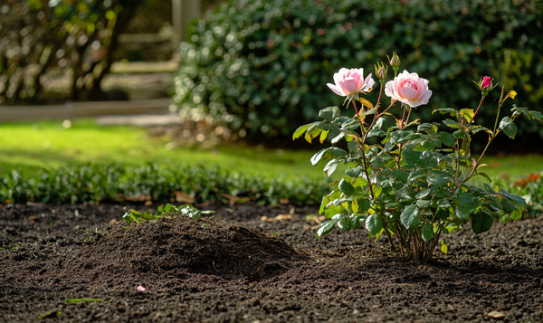 Den Boden um die Rosen auflockern