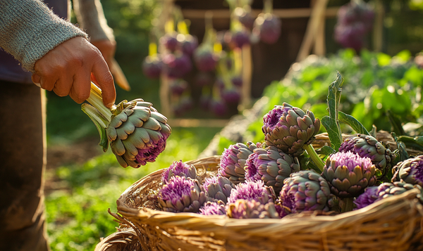 Die Ernte und die Verarbeitung von Artischockenblüten
