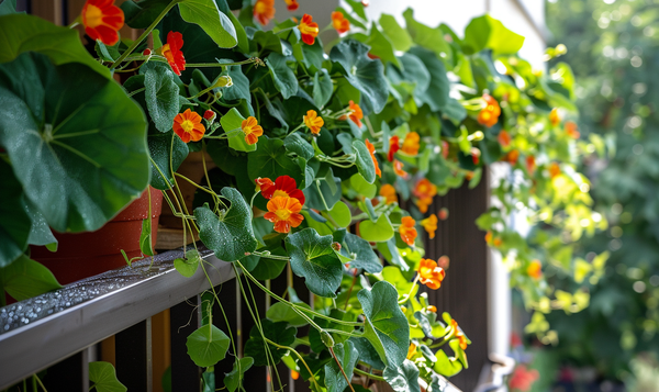 Die Kapuzinerkresse auf dem Balkon