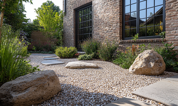 Gartengestaltung mit Steinen und Kies: Ältere Gebäude