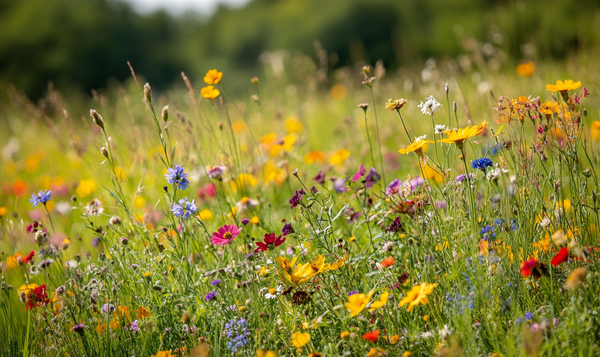 Kombination von Blumen und Gräsern