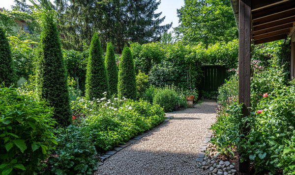 Kombination von Thuja und Kirschlorbeer in einer Hecke