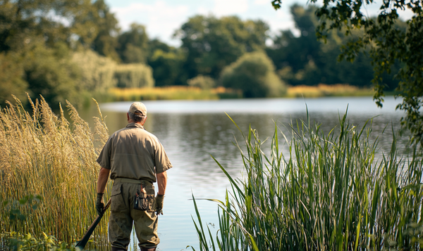 Schilf im Teich mähen