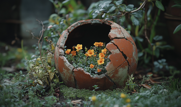 Upcycling zerbrochener Töpfe für die Gartenkunst