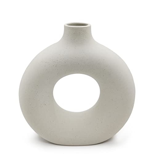 Pevfeciy Blumenvase beige Keramik Vase Moderne Kunst Runde Form Vase-23cm/9 Zoll hoch Trockenblumen Handmade Vasen für Dekoration und Geschenk