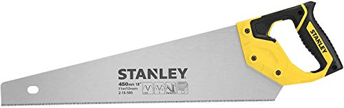 Stanley JetCut feine Handsäge 2-15-595 in 450 mm Länge – Säge für Holz, Kunststoff, Laminat – Mit Griff aus Bi-Material, verbesserter Verzahnung & 45/90° Anschlag für präzises Sägen