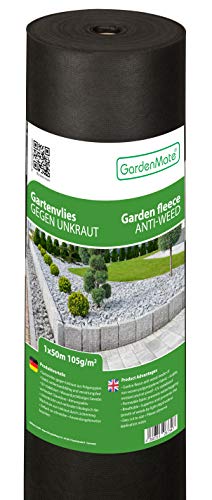 GardenMate 1mx50m Rolle 105g/m² Premium Gartenvlies - Unkrautvlies Extrem Reißfestes Unkrautschutzvlies - Hohe UV-Stabilisierung - Wasserdurchlässig - 1mx50m=50m²