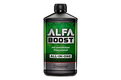 Growsartig ALFA Boost All-IN-ONE Pflanzen-Booster mit Triacontanol 1 Liter. Für Blüte, Wachstum und Bewurzelung. Steigert den Ertrag. Biozertifiziert, 100% organisch und vegan.
