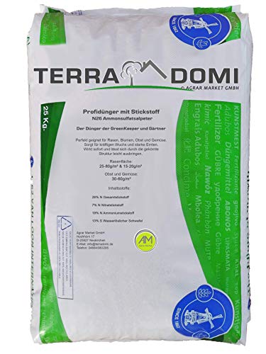 TerraDomi 25 kg Ammonsulfatsalpeter N26 Stickstoff-Dünger für den Frühling I Profi Rasendünger mit Langzeitwirkung | Perfekt für Rasen, Blumen, Obst & Gemüse