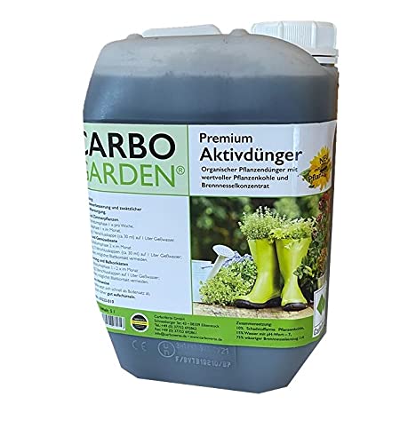 Carbo Verte Aktivdünger, flüssig, 5 Liter Kanister, mit natürlichen Brennesselkonzentrat und wertvoller Premium Pflanzenkohle für alle Blüh- und Grünpflanzen