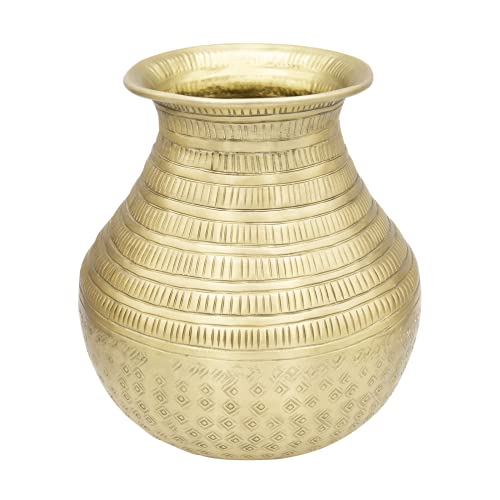 LaLe Living Vase Deniz in antik Gold mit gehämmerter gemusterter Oberfläche aus Aluminium Ø20 x H21 cm dekorative marokkanische Tischdeko oder Blumenvase im Wohnzimmer, Esszimmer und Küche