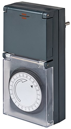 Brennenstuhl Zeitschaltuhr MZ 44, mechanische Timer-Steckdose (Tages-Zeitschaltuhr, IP44 geschützt, mit erhöhtem Berührungsschutz & Schutzabdeckung) schwarz