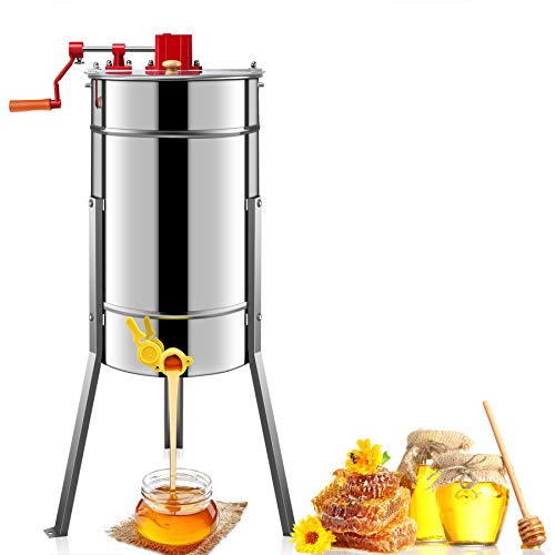 Kwasyo GCSJ Honigschleuder Manuell 3-Waben Lebensmittelechter Edelstahl Manuell Honig-Extraktor für Bienenzucht Bee Einklang mit Cover