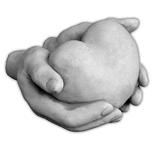 gartendekoparadies.de Herz in Hand, H. 10 cm, 3 kg, Grau, frostsicher aus Steinguss für Außenbereich