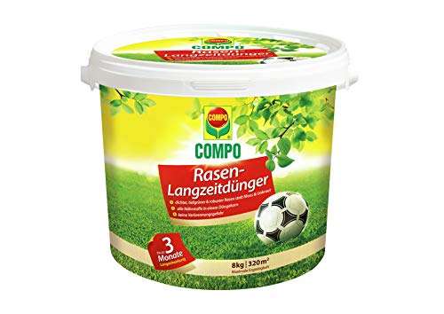COMPO Rasen-Langzeitdünger, 3 Monate Langzeitwirkung, Feingranulat, 8 kg, 320 m²