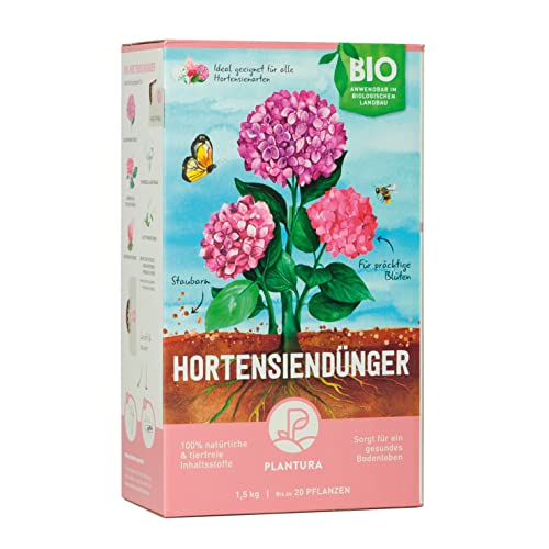 Plantura Bio Hortensiendünger mit 3 Monaten Langzeitwirkung, 1,5 kg für prächtige Hortensien in Beet & Topf, Bio-Qualität, gut für den Boden, unbedenklich für Haus- & Gartentiere