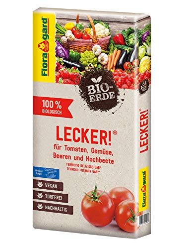 Floragard Bio-Erde Lecker 40 Liter - Gemüseerde für Hochbeete, Tomaten, Chili, Beeren, Gurken, Kräuter - torffrei und vegan