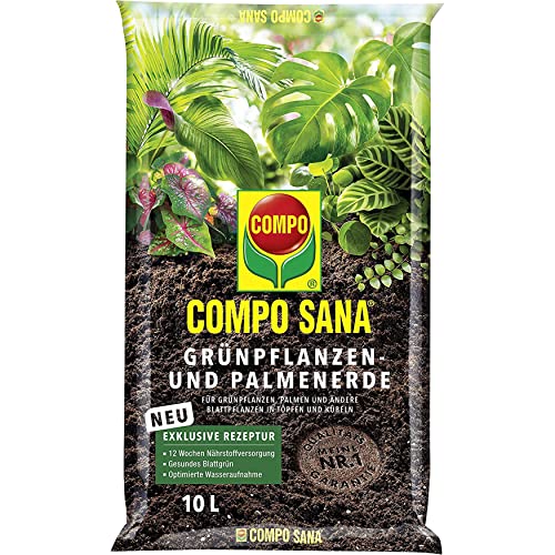 COMPO SANA Grünpflanzenerde und Palmenerde mit 12 Wochen Dünger für alle Zimmerpflanzen, Balkonpflanzen, Palmen und Farne, Kultursubstrat, 10 Liter