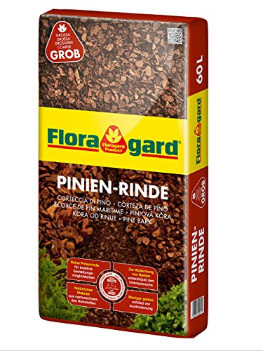 Floragard Mulch Pinienrinde 25-40 mm 60 L • grob • dekorativer Bodenbelag • unterdrückt Unkrautwuchs • naturbelassen • für mediterranes Flair