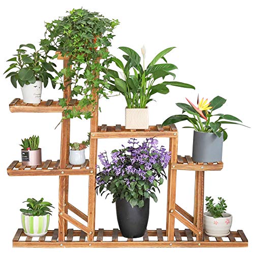 Unho Blumenregal Blumenständer 6 Ebenen Pflanzentreppe aus Holz für Indoor Balkon Wohzimmer Outdoor Garten Dekor 117×25×96cm