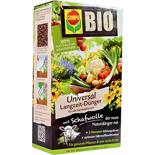 COMPO BIO Universal Langzeit-Dünger mit Schafwolle für alle Gartenpflanzen, Pflanzendünger, 5 Monate Langzeitwirkung, 2 kg