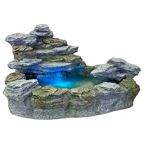 STILISTA® Mystischer Gartenbrunnen Olymp Brunnen in Steinoptik 100x80x60cm groß Springbrunnen inkl. Pumpe und LED- Beleuchtung rot blau gelb grün