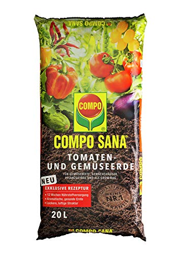 COMPO SANA Tomaten- und Gemüseerde mit 12 Wochen Dünger für alle Gemüsekulturen, Kultursubstrat, 20 Liter, braun