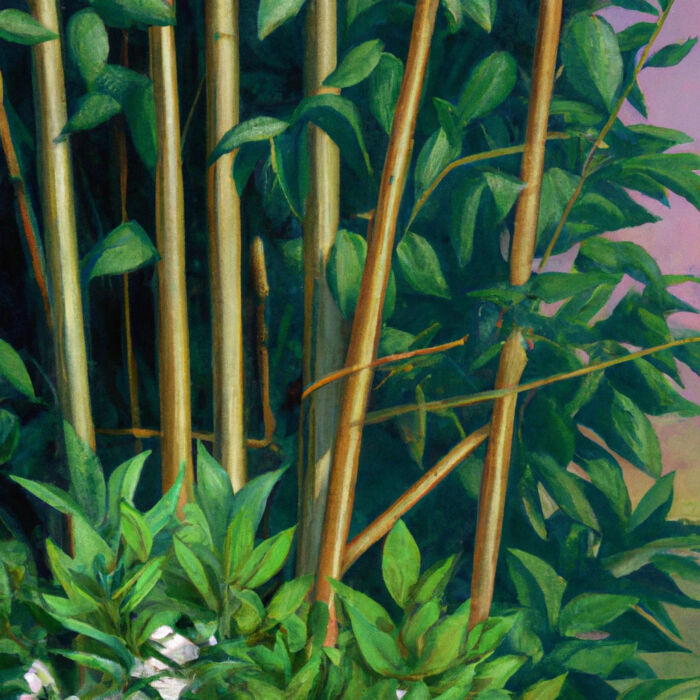 Bambus und Kirschlorbeer im Beet kombiniert