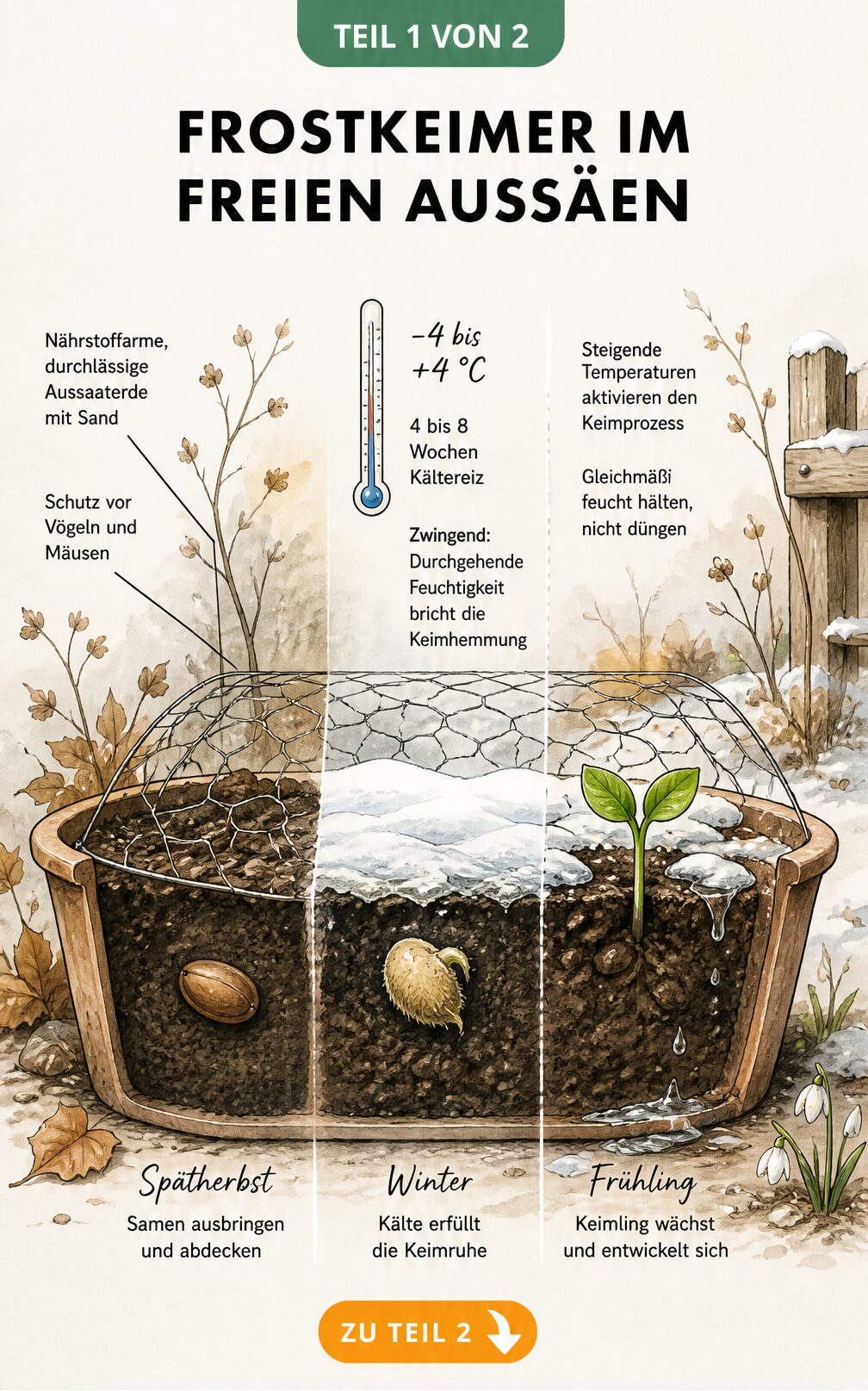 Infografik zur natürlichen Keimhemmung bei Frostkeimern und wie Kälte diese abbaut