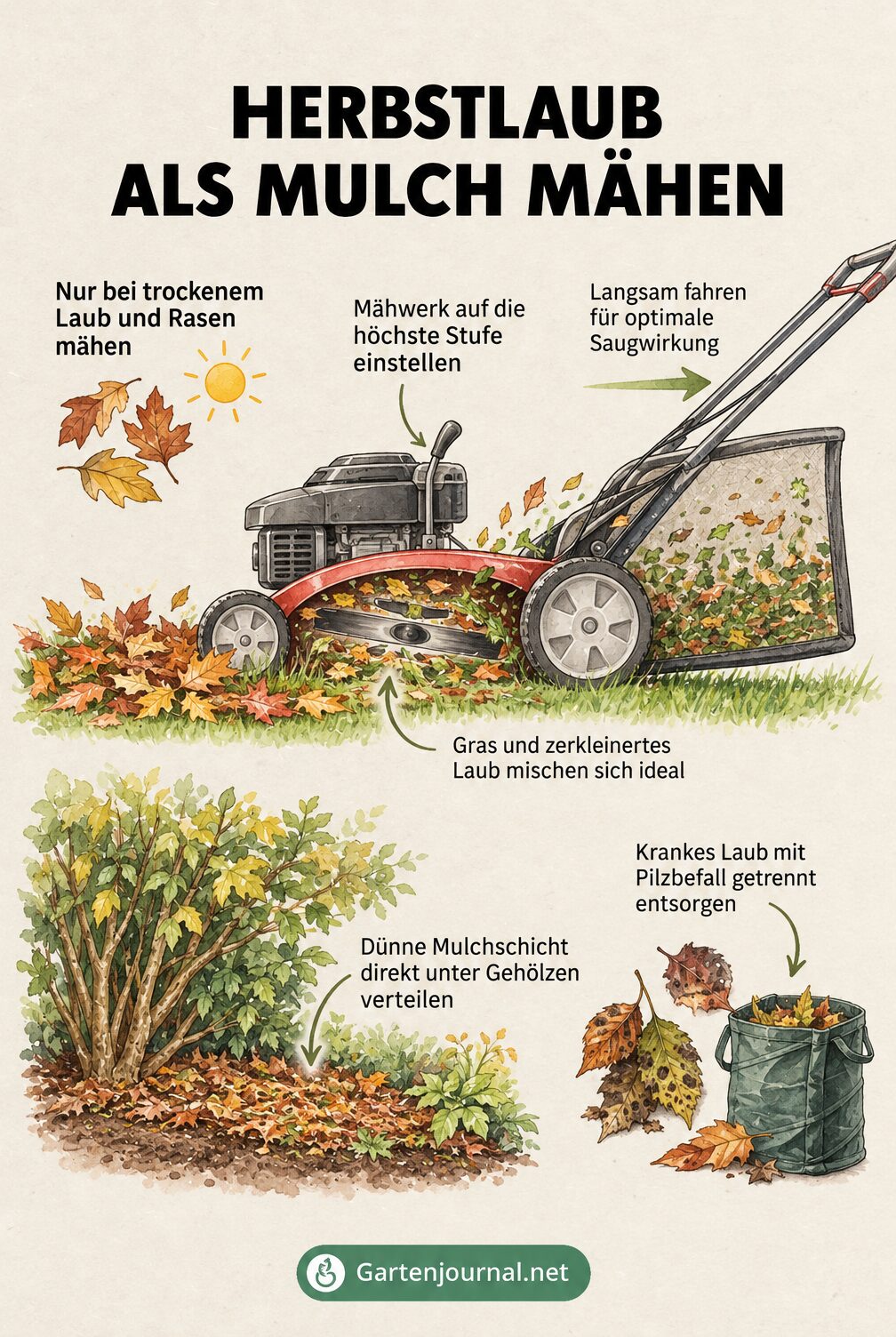 Infografik: Herbstlaub als Mulch mähen