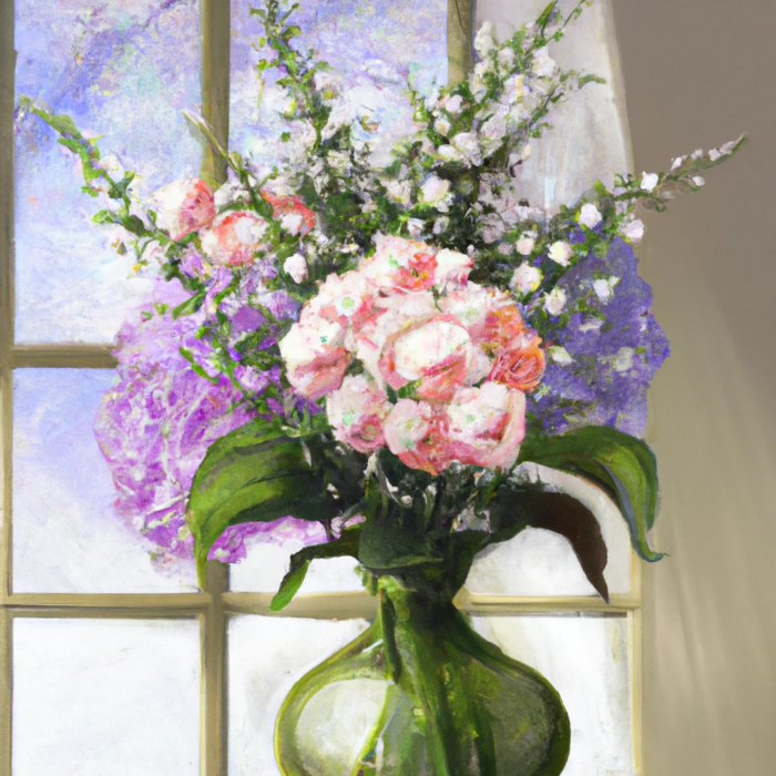 Hortensie Annabelle mit Japanrose und Schleierkraut kombinieren in der Vase