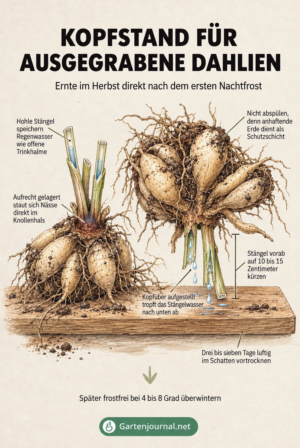 Infografik: Kopfstand für ausgegrabene Dahlien