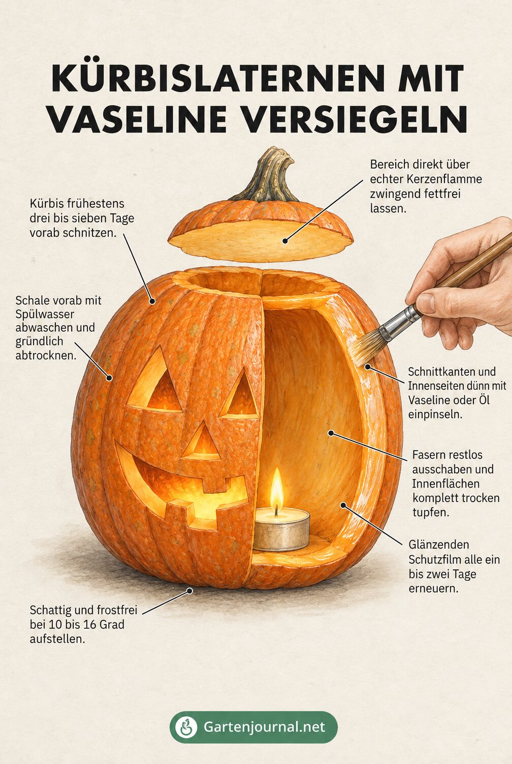 Infografik: Kürbislaternen mit Vaseline versiegeln
