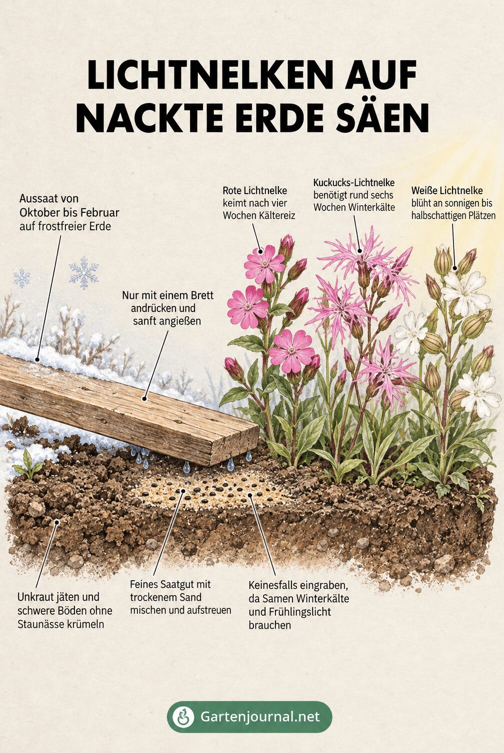 Infografik: Lichtnelken auf nackte Erde säen