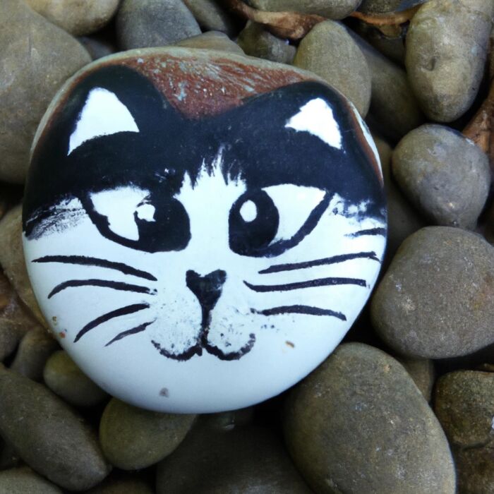 Katze, die auf einen Stein gemalt wurde