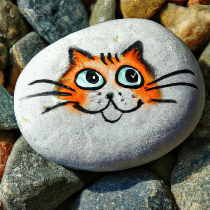 Stein mit Katzenmotiv bemalt
