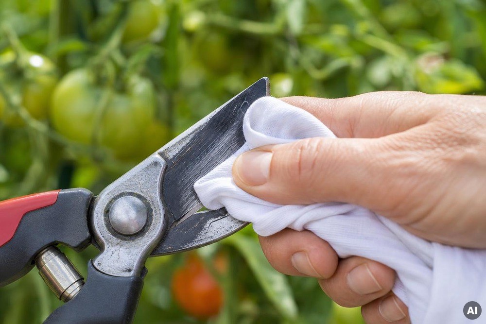 Werkzeug für den Tomatenschnitt desinfizieren
